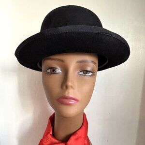 Vintage 1970s USA Derby Bowlers Black 100% Wool Brim Hat Size M L Unisex